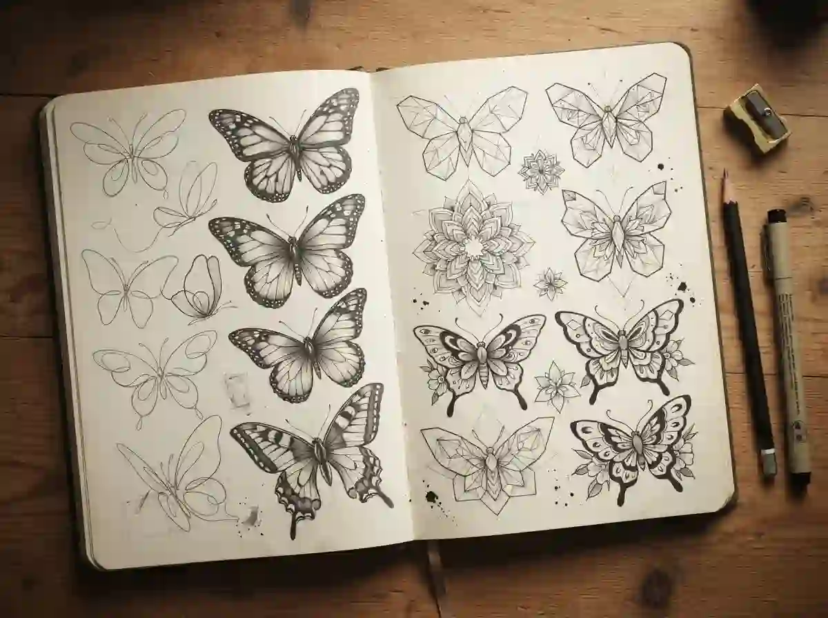 butterfly tattoo drawing ideas in fine line realistic and minimalist styles