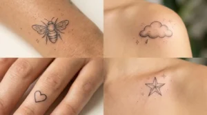 Ariana Grande tattoos style guide fine-line cloud, bee, and anime-inspired pieces on anonymous skin