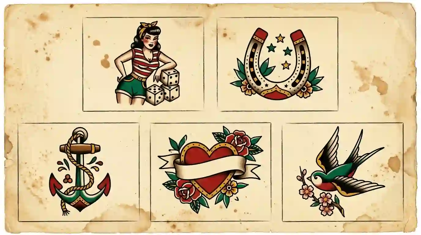 american traditional tattoo flash sheet inspired by amy winehouse tattoos style