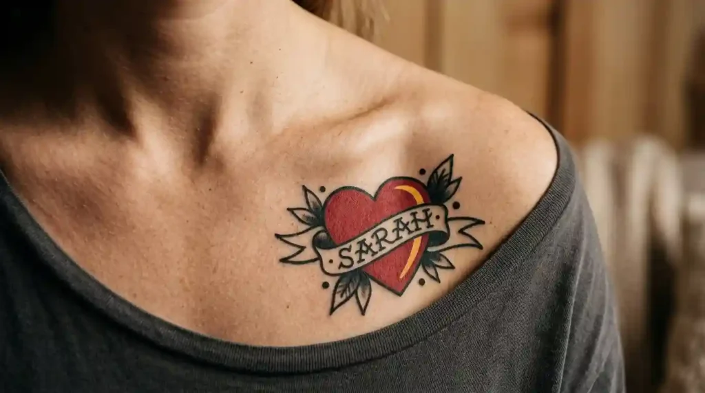 amy winehouse blake tattoo style traditional heart with name ink