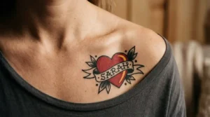 amy winehouse blake tattoo style traditional heart with name ink