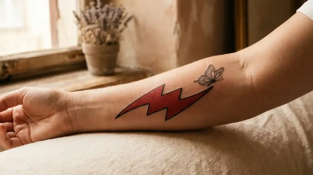 bon scott tattoos tribute lightning bolt and butterfly ink on forearm