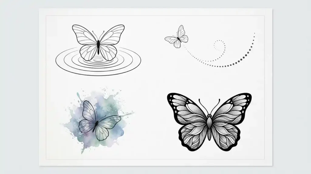 butterfly effect tattoo designs with ripples waves and dotted trails