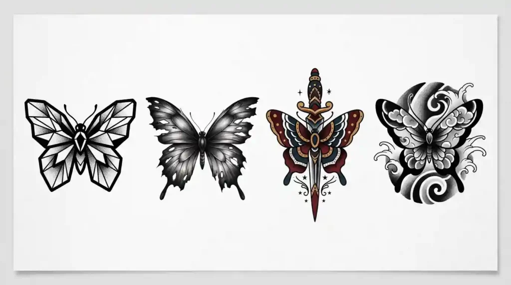 butterfly tattoo ideas for men in blackwork traditional and realistic styles