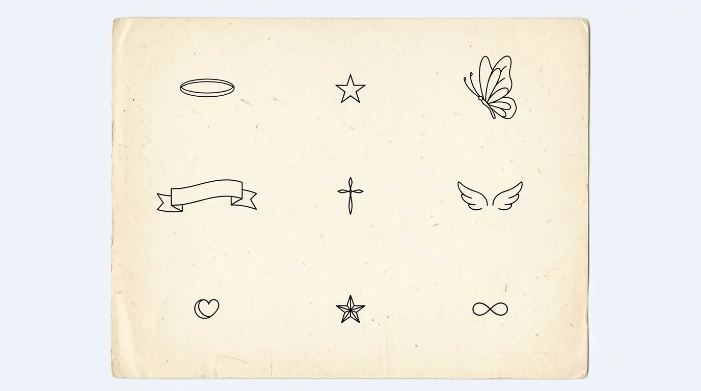 minimal 90s rb era tattoo flash with halo star and rising wings designs