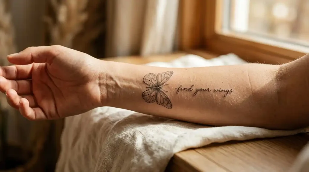 most copied singer tattoo designs fine line butterfly and lyric script