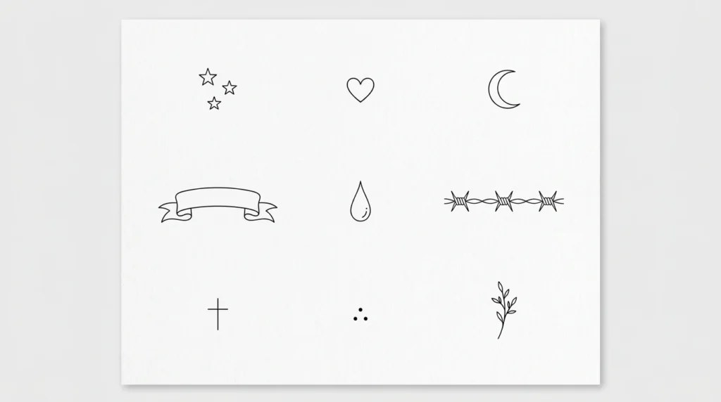small face tattoo designs stars hearts and tiny lettering on flash sheet